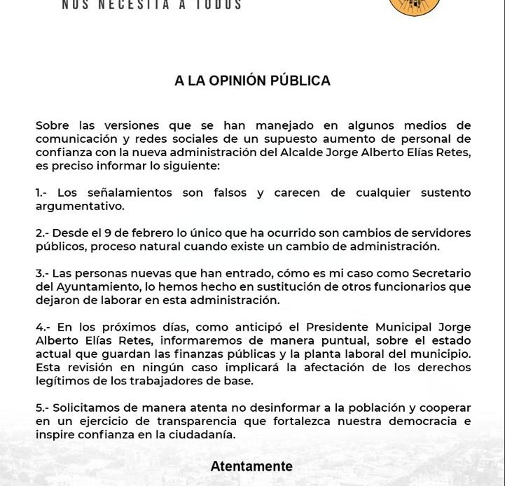 NO HAY AUMENTO DE PERSONAL DE CONFIANZA DEL AYUNTAMIENTO